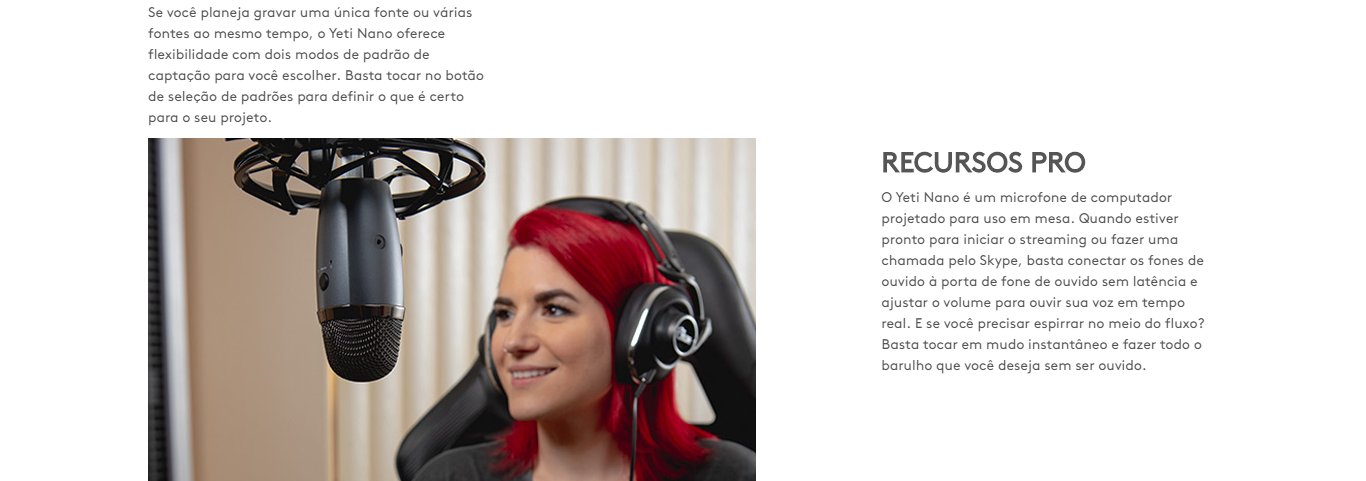 Microfone Condensador USB Logitech Blue Yeti Nano Cinza